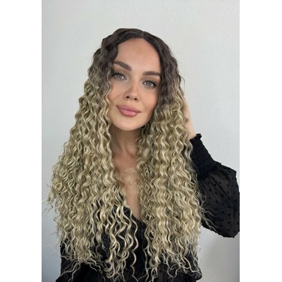 Blond kudrnatá paruka Carmen s tmavými kořínky a se síťkou