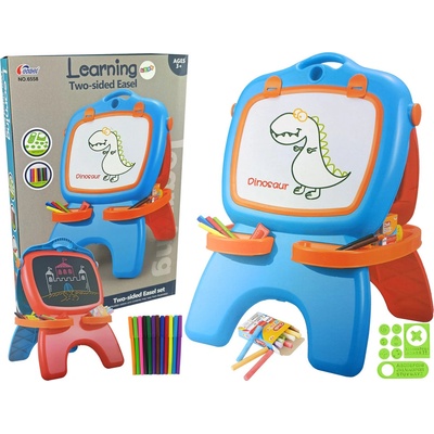 Lean Toys Obojstranná magnetická tabuľa na kriedy a fixky modrá