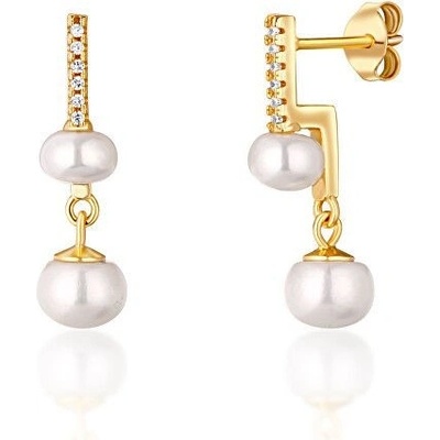 JwL Luxury Pearls nápadité žlto pozlátené náušnice s pravými perlami a zirkónmi JL0772