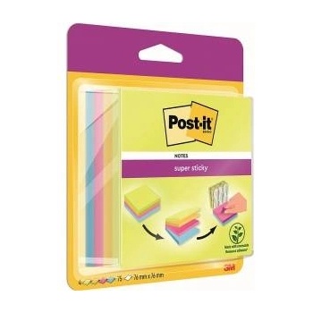 Post-it 3M Multi Adhesive Cube POST-IT_ Super Sticky (2014-SC-BYFG) , 76x76mm, 4x75 cards. , mix colors