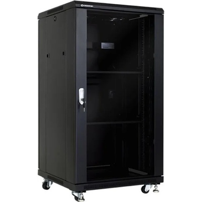 Linkbasic Шкаф 27u, 600х600м, Стъклена врата, Подов, Черен (ncb27-66-baa-c)