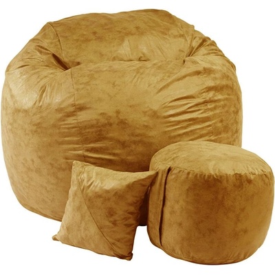 PUFRELAX Комплект Барбарон с табуретка за крака и декоративна възглавница 700л. King Size, Amber, Перящ се калъф, Трансформира се в легло, Пълнеж с микс от мемори пяна и дунапрен, Гама Premium, 8958 (PUF-M-KOP-PT-AMB)