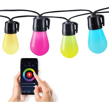 Solight LED smart vonkajšia reťaz s RGB žiarovkami bluetooth 15 žiaroviek 14m 6m 10W