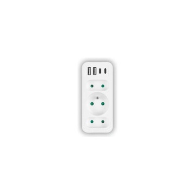 Hutermann Zásuvkový rozbočovač 3 zásuvky + 2× USB a 2× USB-C, 3,1 A, bílý