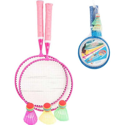 Teddies Badminton sada dětská kov/plast 2 pálky + 3 košíčky 2 barvy v síťce 23x45x6cm