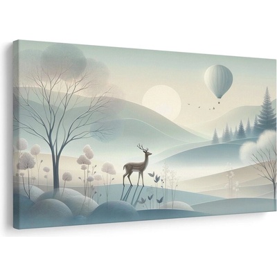 Obraz jelen v mlžném údolí při svítání - 120x80