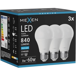 Mexen Nova 3x LED крушка E27, A60, 8W, Студена - 6500K, 840 lm - L100-E27-0865-01x03 (L100-E27-0865-01x03)