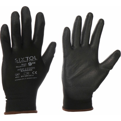 SIXTOL Rukavice pracovní z polyesteru polomáčené v polyuretanu GLOVE PE-PU 9, černé, velikost 9"