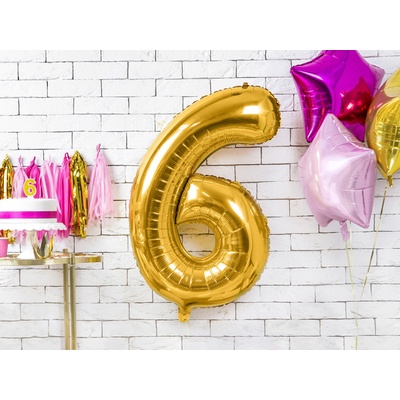 PartyDeco Fóliový balónek číslo 6 zlatý 86 cm