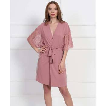 Image 1 of Нежен дамски халат в пастелно-розов цвят с дантела