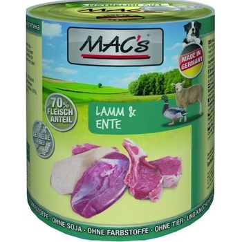 MAC's Mac’s Dog Adult, консерва за пораснали кучета, БЕЗ ЗЪРНО, с агне и патица (мин. 70% месо), 800 гр - Германия - 905VE