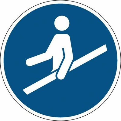 Brady Kulatá povinná značka – Použijte zábradlí – pevná, pr. 10 cm