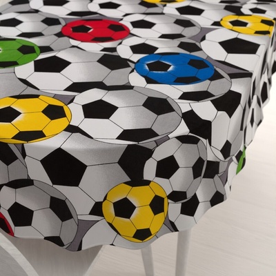 Biante bavlnený oválny obrus Sandra SA-580 Farebné a sivé futbalové lopty 50x100 cm