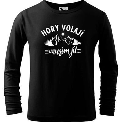Hobbytriko Dětské tričko na hory Hory volají, musím jít dlouhý rukáv Černá 01