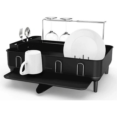 Odkapávač na nádobí Simplehuman s držákem na skleničky, rám z matné černé oceli KT1197