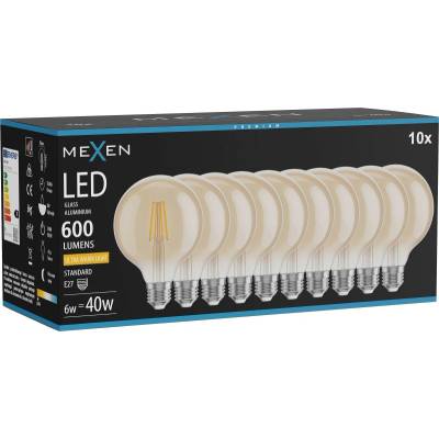 Mexen Vintis 10x LED Филамент крушка E27, G95, 6W, топла - 2200K, 600 lm, кехлибар (L157-E27-0622-50x10)
