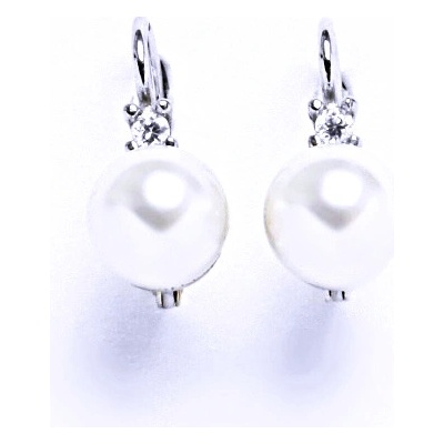 Čištín Zlaté náušnice, bílé i žluté zlato, Swarovski perla white a čirý zirkon - NK 1207