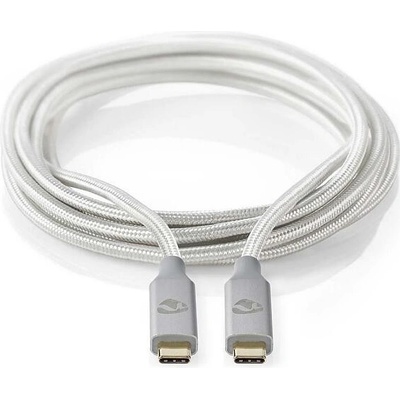 Nedis CCTB64020AL20 USB-C/USB 3.2 Gen 2x2 / USB-C zástrčka - USB-C zástrčka/ nylon, 2m, stříbrný