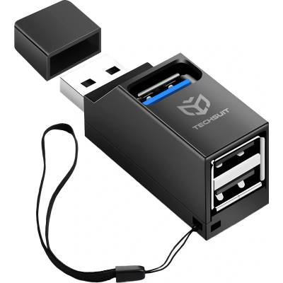 Techsuit - Мини докинг станция EchoLink 3 в 1 (H11) - USB към 2x USB 2.0, 1x USB 3.0, 5Gbps - Черна