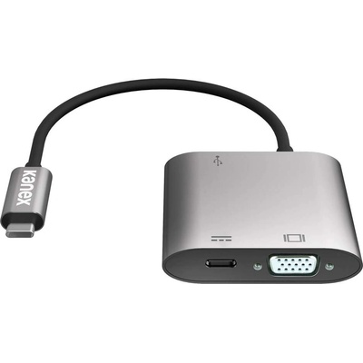 Kanex USB-C адаптер за зареждане и свързване към VGA устройства за MacBook и устройства с USB-C (сив) - Kanex USB-C VGA Adapter with Pass Thru Charging (K181-1278)