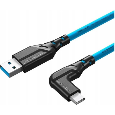 Mathorn MTC-501 USB-A na USB-C, (zahnutý konektor), 5m, modrý