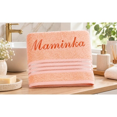 Bellatex froté ručník kolekce Linie s výšivkou Maminka lososový 50 x 100 cm