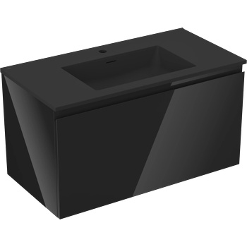 Mexen Orio шкаф за баня 90 см с мивка Otis, 1 чекмедже, черна гланц/черна мат (91A10-09047-1-BF70-W18M71)