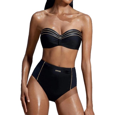 Бански от две части в черно със златисти кантове