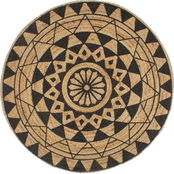 Image 1 of vidaXL Ръчно тъкан килим от юта, черен принт, 90 см (133698)