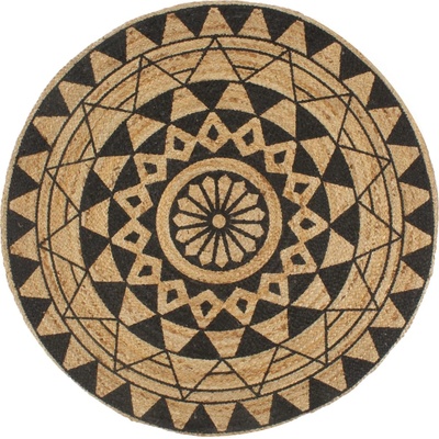 vidaXL Ръчно тъкан килим от юта, черен принт, 90 см (133698)