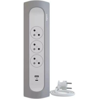 Legrand Prodlužovací zásuvková lišta, rohová, 3 zásuvky, USB A+C, bílá-šedá, 1 m