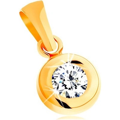 Šperky Eshop Přívěsek ze žlutého 14K zlata kulatý čirý zirkon v lesklé zaoblené objímce S1GG144.13