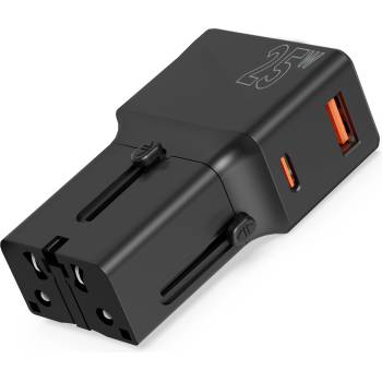 Зарядно устройство Mobile Origin Travel adapter, EU/US/UK/AU, 25W, USB/USB-C (TAD25-2P-BLK)