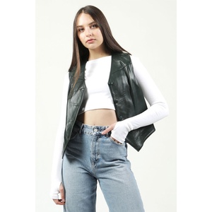 Jacket Club Дамски елек от естествена кожа dc-001 - Тъмнозелен #317373 (317373_Зелен)