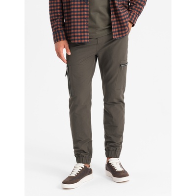 Ombre Clothing Мъжки панталони за бягане с джогинг с джобове и принт тъмно маслинено зелено Ombre Clothing Ombre Clothing | Zelen | МЪЖЕ | 30/32