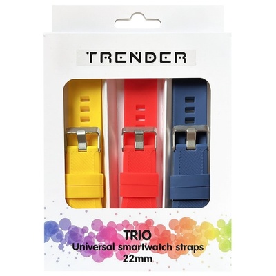 Trender Каишки Trender - Trio Groove Silicone, 22 mm, 3 броя, жълта/червена/синя (TR-TRIO39)
