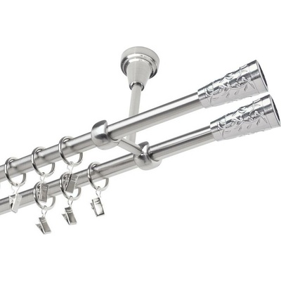 OK-GarnýžeCZ Garnýž kovová dvouřadá 19mm Sevilla double nerez 140 cm do stropu / kroužky s žabkou