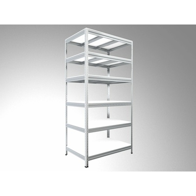 Biedrax Regál do domácnosti 45 x 120 x 270 cm, pozink, 6 políc biele lamino 12mm, 200 kg na policu
