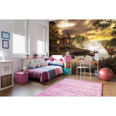Dimex MA-5-1267 Samolepicí vliesová fototapeta na zeď Dřevěný dům u potoka rozměry 375 x 250 cm