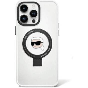 KARL LAGERFELD Кейс Karl Lagerfeld KLHMP15SHMRSKHH за iPhone 15 6.1"", бял / бял, твърд, Ring Stand Karl Head MagSafe