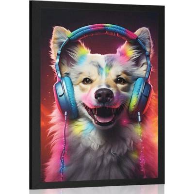 Plakát pes se sluchátky - 20x30 black