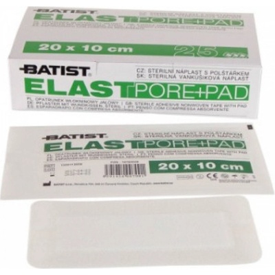 BATIST ELASTPORE+PAD sterilné krytie 10 cm x 20 cm, náplasť s vankúšikom 25 ks