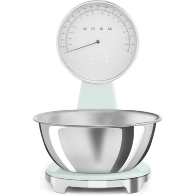 Smeg Кухненска везна Smeg KSF01PGWW, Аналогов и дигитален дисплей, До 5 кг/5 л, ТАРА, LED дисплей, Противоплъзгаща се основа, Автономия до 36 часа, Пастелно зелен (KSF01PGWW)