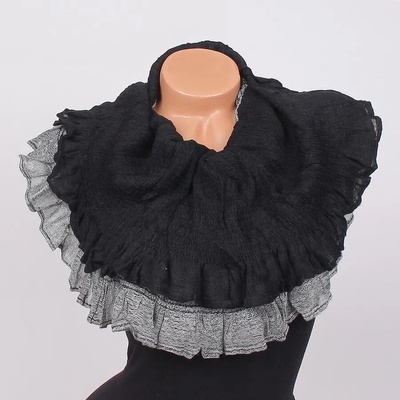 Елегантен кръгъл шал в черно и сиво с къдрички