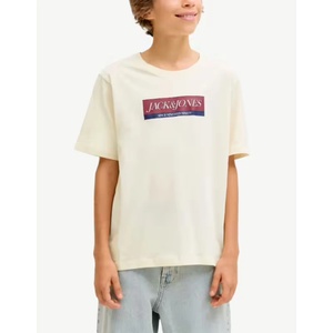 JACK & JONES Jorinwood Block Brend Tee Ss Cn Noos Jnr White - magazinko