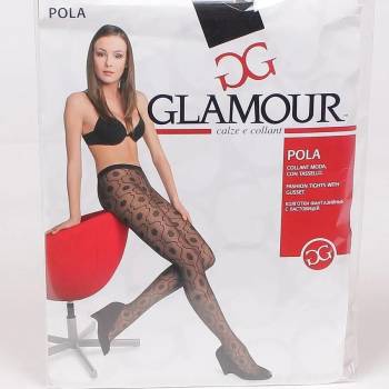 Image 1 of Фигурален чорапогащник в черно с цветя - pola