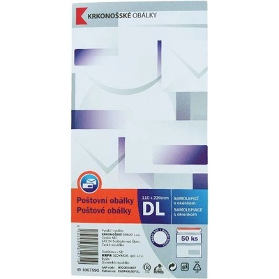 Obálka dl. bílá samolep. okénko DL 50ks 110x220mm