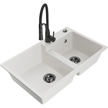 Mexen Tomas гранитна мивка с 2 отделения и кухненски смесител Aster, бял - 6516-20-73450-70-B (6516-20-73450-70-B)