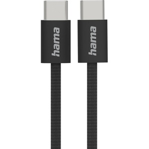 Hama Кабел за зареждане "Fabric", USB-C - USB-C, 1 m, Nylon, черен (195002)