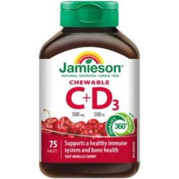 Jamieson Витамини C и D3 500mg / 500 IU таблетки за смучене с вкус на череша 75 таблетки